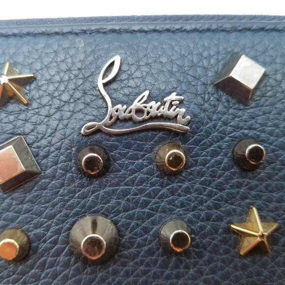 Christian Louboutin Wallet Navy Leather Stars/Studs Zip Around, 8" x 4" has COA - Picture 2 of 10